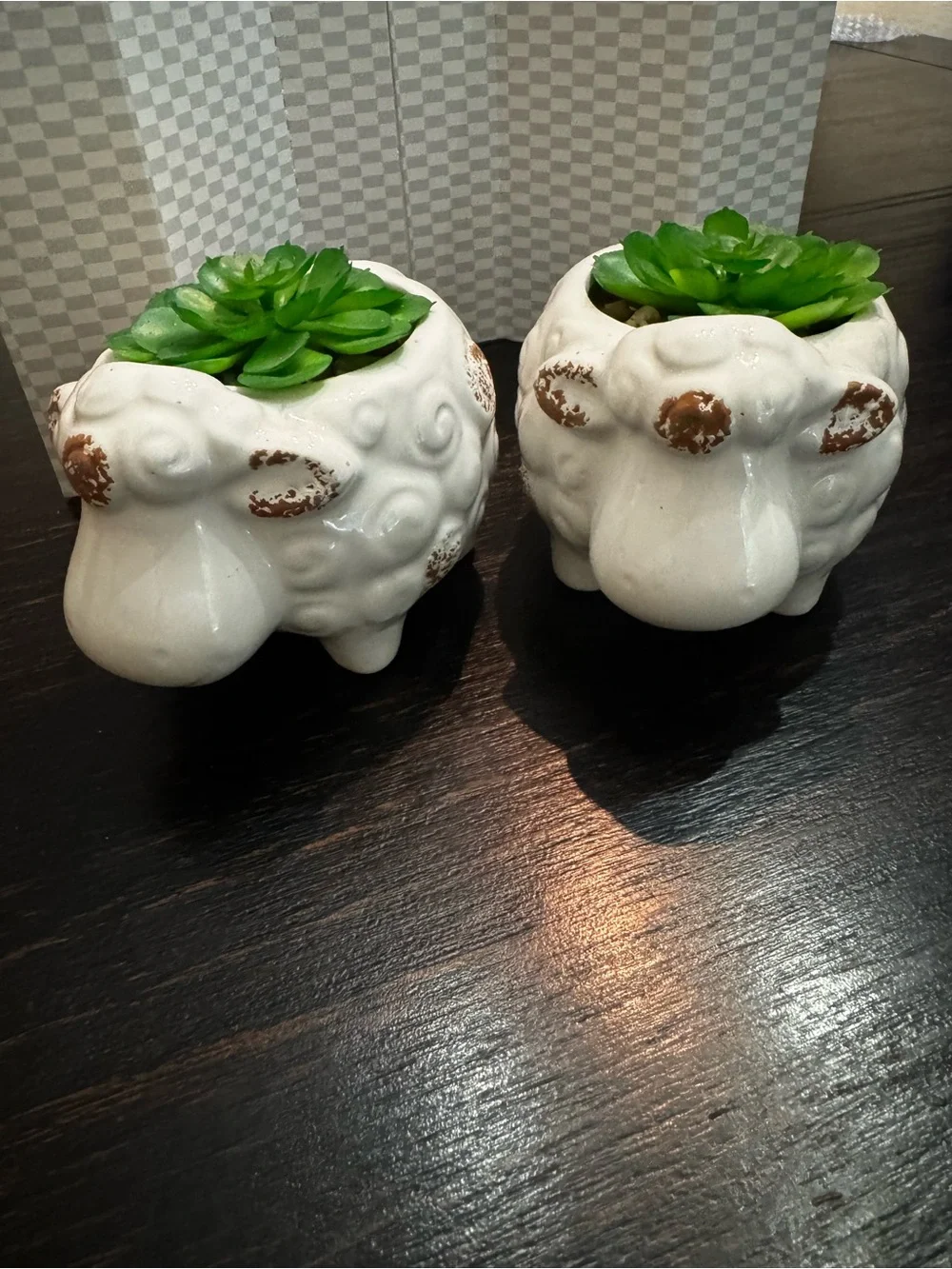 Lot of 2 Ceramic Sheep Faux Succulent Planter 5